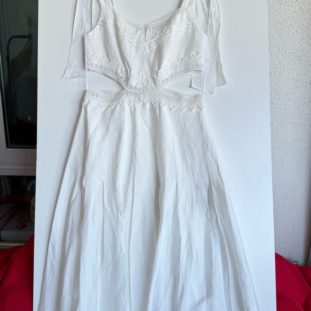 Sandro White Cotton Bridal Sundress with Scoop Neck and Flutter Cap Sleeveless